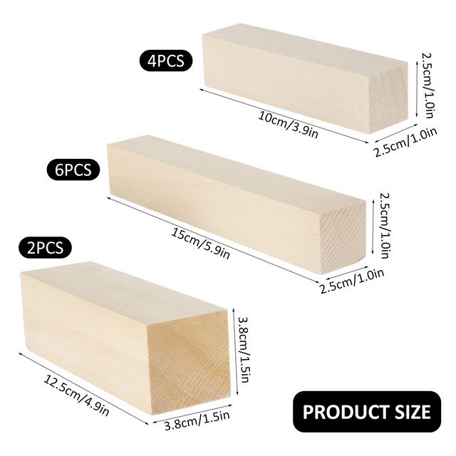 12Pcs Basswood Carving Block Natural Soft 3 Sizes Carving